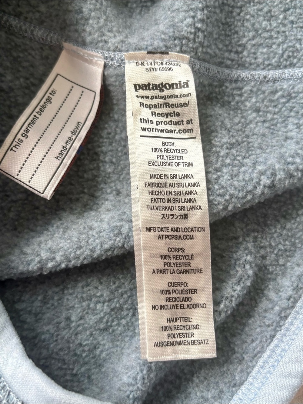 Patagonia Girls Better Sweater Quarter 1/4 Zip Fleece Ice Light Blue Size L (12) - Picture 6 of 7